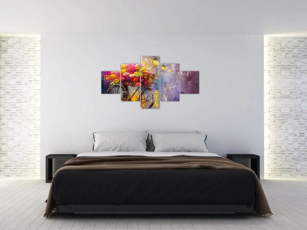 Obraz - Koło z kwiatami (125x70 cm)