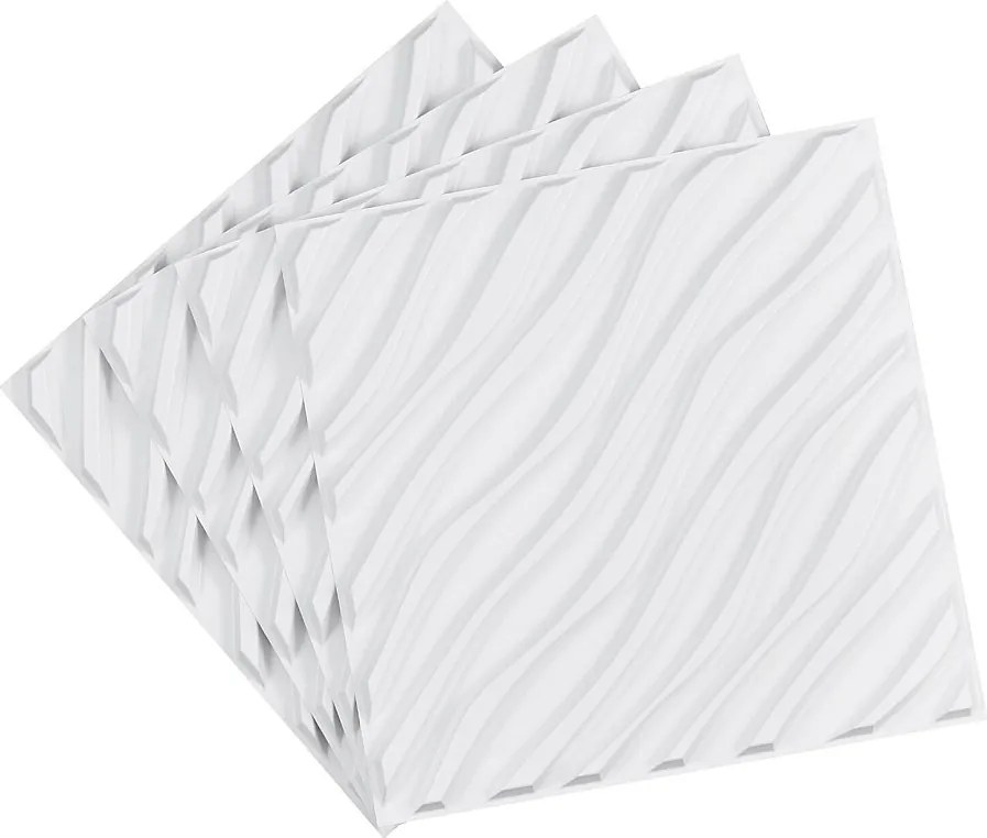 Panele Ścienne 3D SucceBuy, Zestaw z 12 Sztuk, 50 x 50 cm, Faliasty PVC, Pokrycie 3 m², Biały Matowy