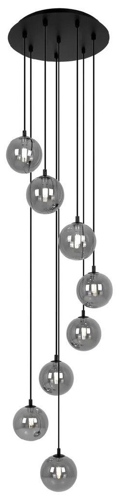 Lampa wiszaca spiralna -Dori 8, grafitowe klosze, do nowoczesnych wnętrz
