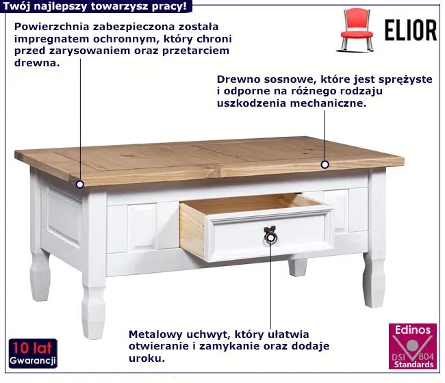 Stolik Kawowy Biały Z Drewna Sosnowego + Miodowy Brąz D9-D13