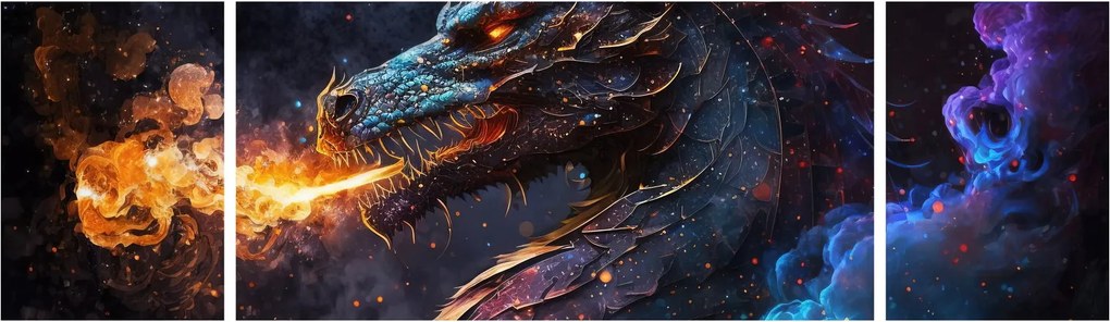 Obraz - Smok plujący płomieniami (170x50 cm)