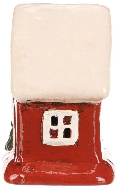 Dekoracja świąteczna domek ceramiczny z białym dachem, LED, czerwony