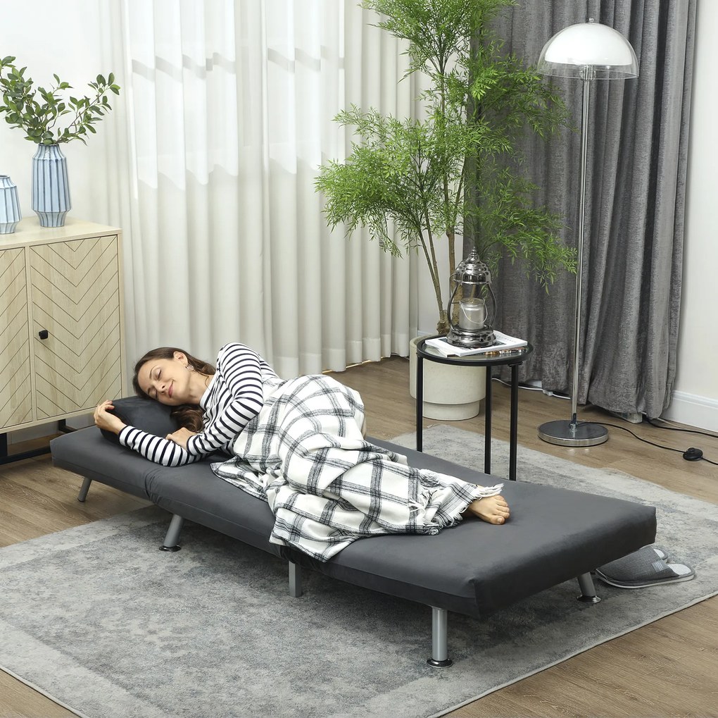 HOMCOM składany fotel z funkcją spania i łóżka sofa do spania z poduszką 5-stopniowa regulacja oparcia do 150 kg 75x70x75 cm ciemnoszary | Aosom PL