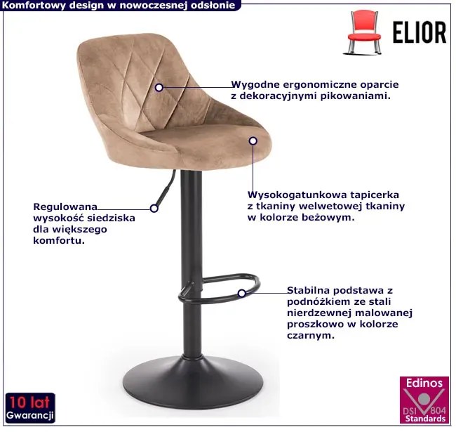 Beżowe krzesło barowe z regulacją wysokości K7-S45