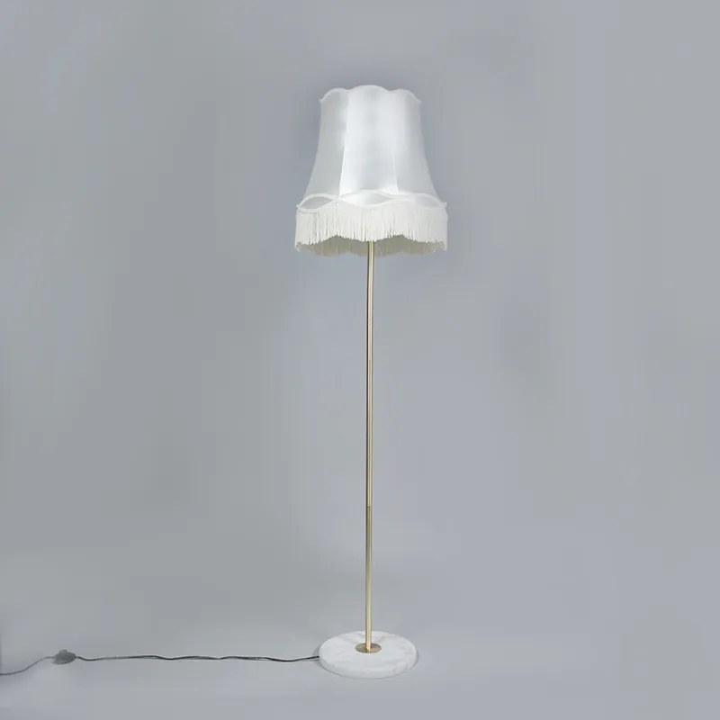 Retro lampa podłogowa mosiądz z kloszem babcinym beżowym 45 cm - Kaso Retro Oswietlenie wewnetrzne