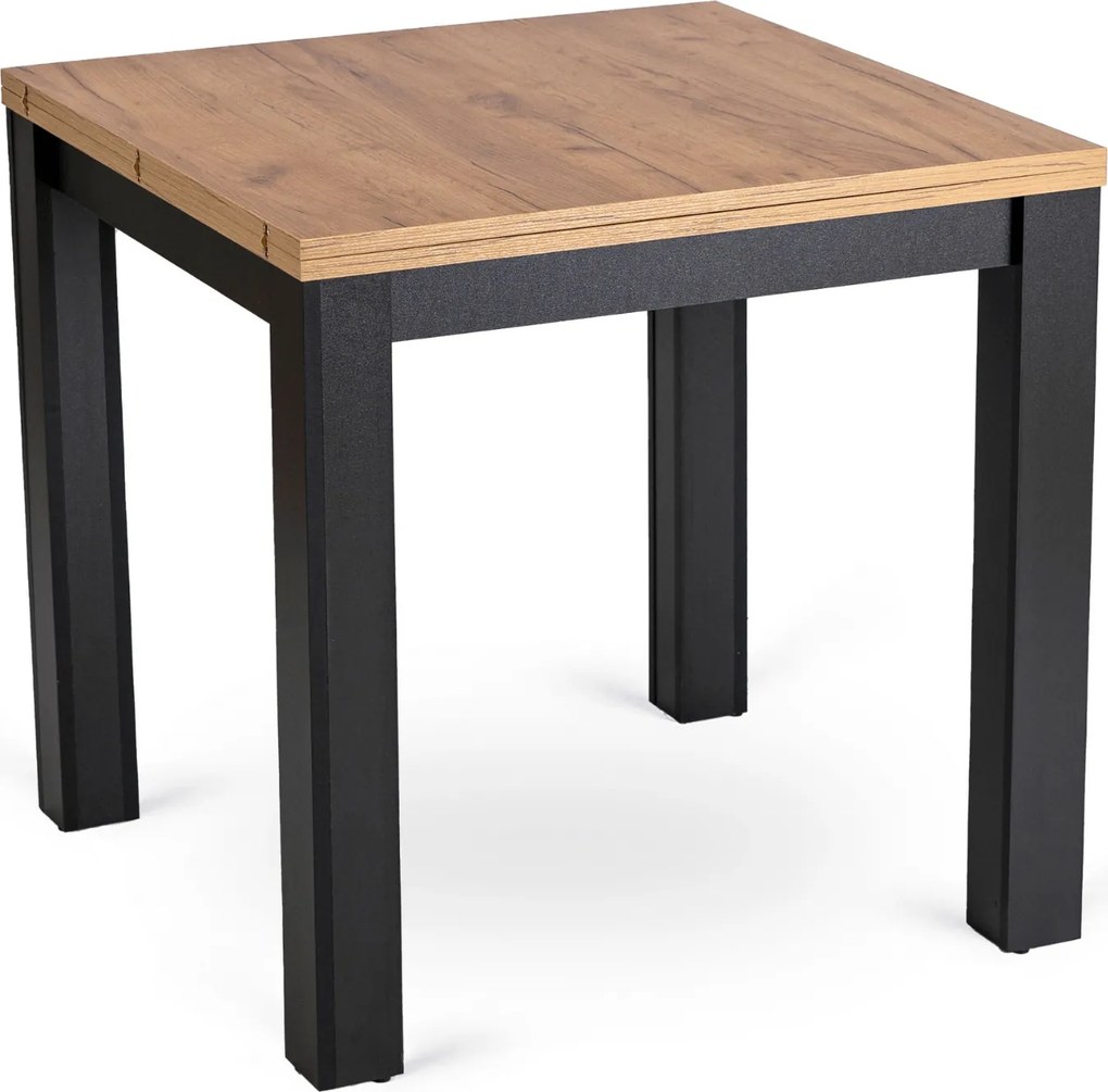 Zestaw Stół Kwadratowy Rozkładany MAX 80-160 cm Dąb Craft/Czarny i 4 Krzesła ROBIN Czarne Welurowe