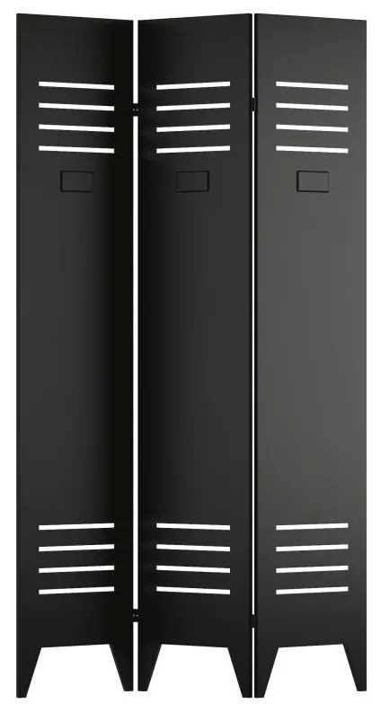 Parawan industrialny metalowy o wyglądzie drzwiczek szafki na dokumenty 3-skrzydłowy - szer. 107 x wys. 178 cm - Czarny - CASILY