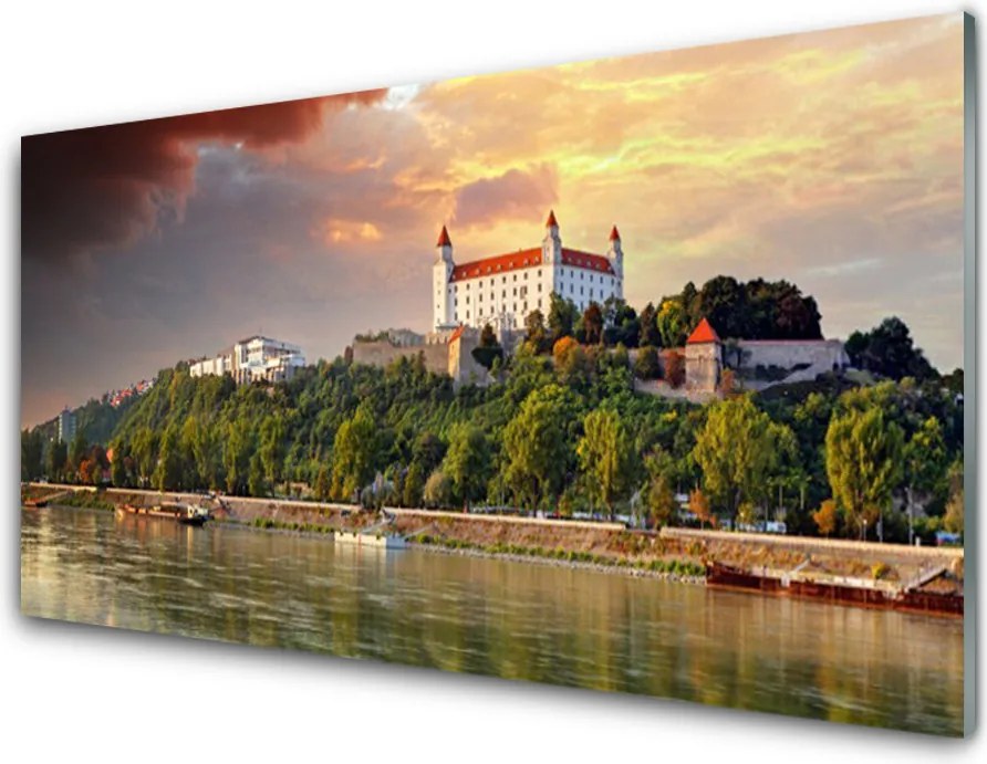 Szkło Ozdobne do Kuchni Panorama Miasta Nad Jeziorem