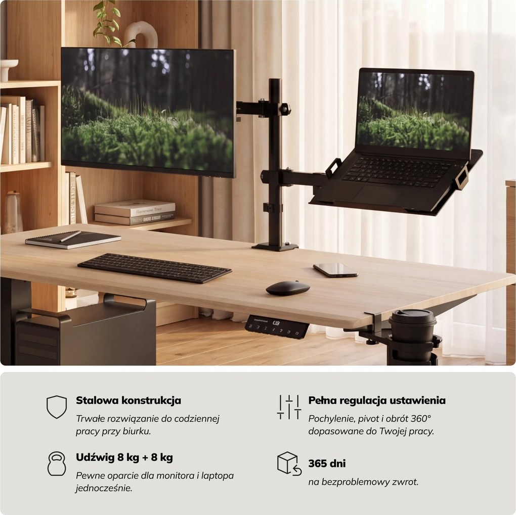 Uchwyt na monitor i laptop 2 w 1 czarny: MARK