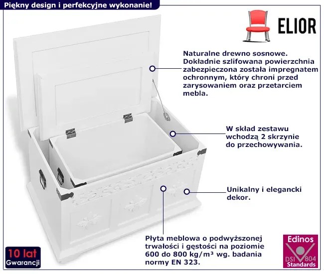 Zestaw dwóch białych skrzyń na pościel S1-C45