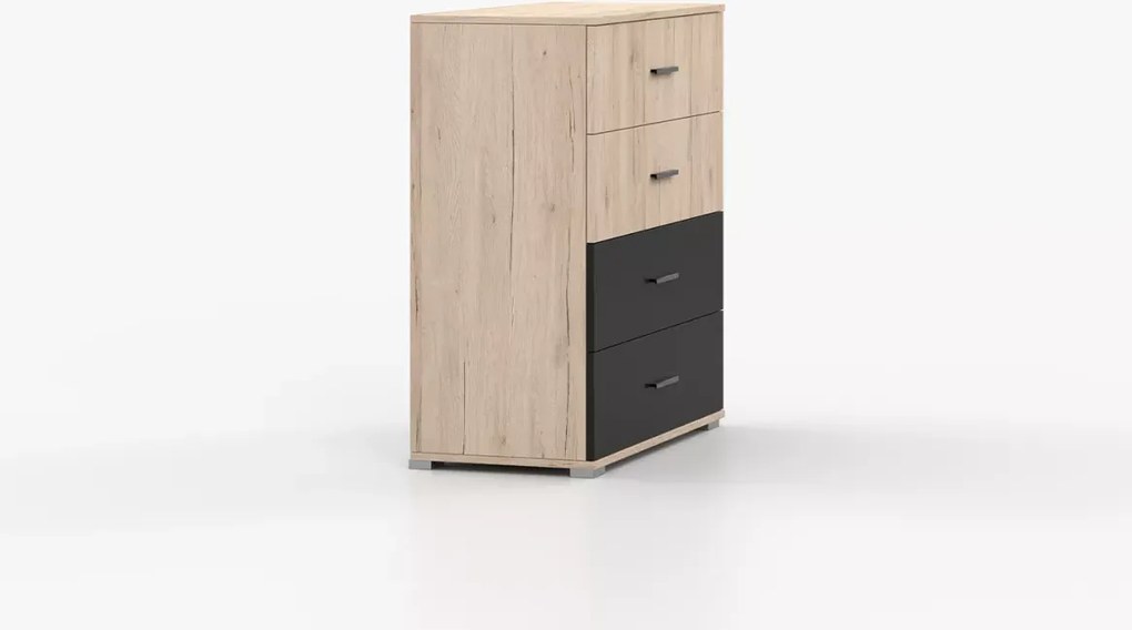 Mareno II – elegancka komoda 4-szufladowa w kolorze san remo sand z czarnym połyskiem
