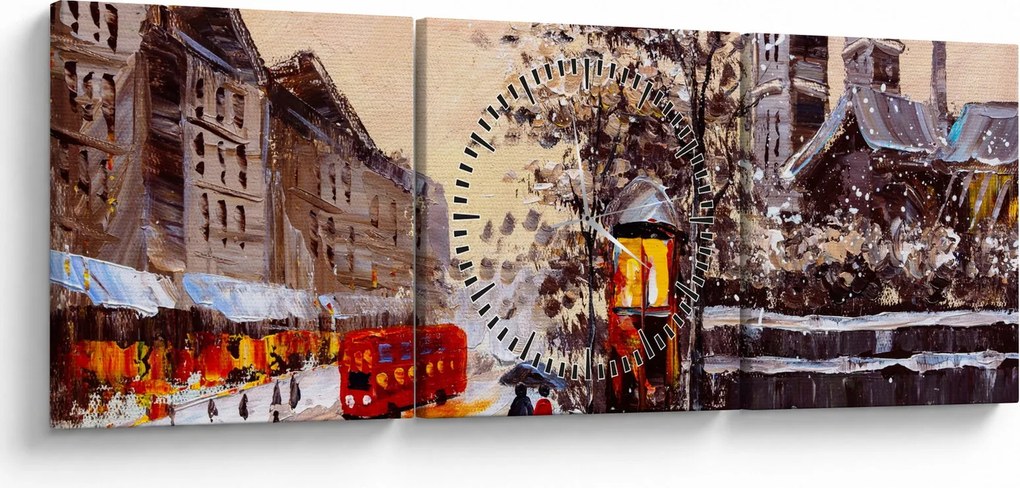 Obraz - Obraz miasta zimą (z zegarem) (90x30 cm)