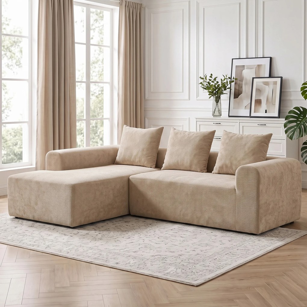 HOMCOM Narożnik z szezlongiem, bezramowa sofa w kształcie L z chenille, głębokie siedzisko, sprężyny kieszeniowe, beżowy | Aosom PL