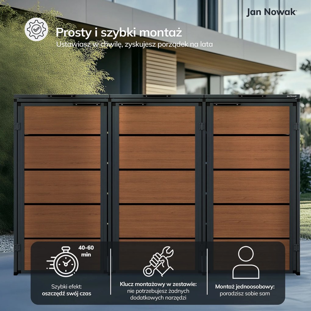 Zabudowa śmietnikowa 120L trzykomorowa, antracyt - orzech