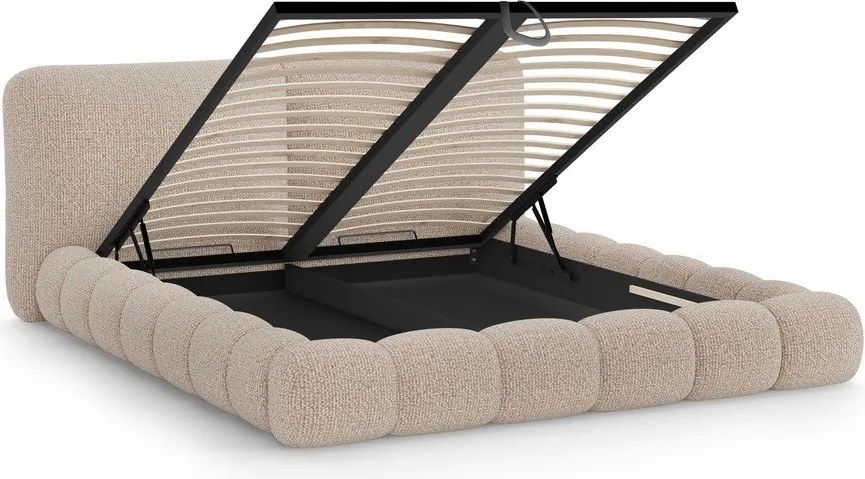 Szarobeżowe tapicerowane łóżko dwuosobowe ze schowkiem i stelażem 180x200 cm Solange – Micadoni