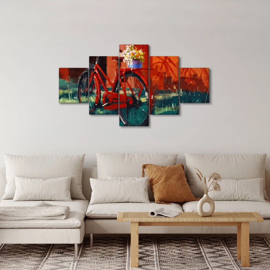 Obraz czerwonego koła, malowanie akrylowe (125x70 cm)