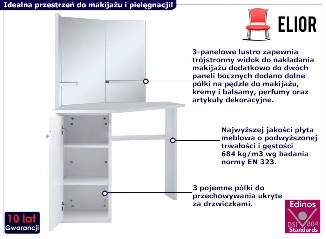 Biała narożna toaletka z lustrem - Mison