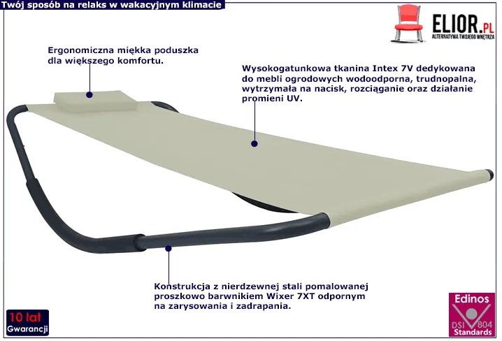 Kremowy leżak plażowy z poduszką - Wintex 5X