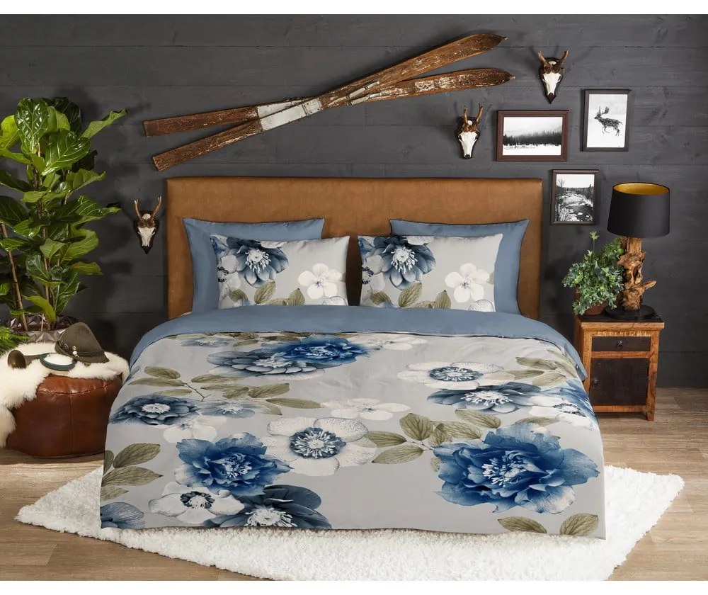 Niebiesko-szara flanelowa pościel dwuosobowa 200x220 cm Gabin – Good Morning