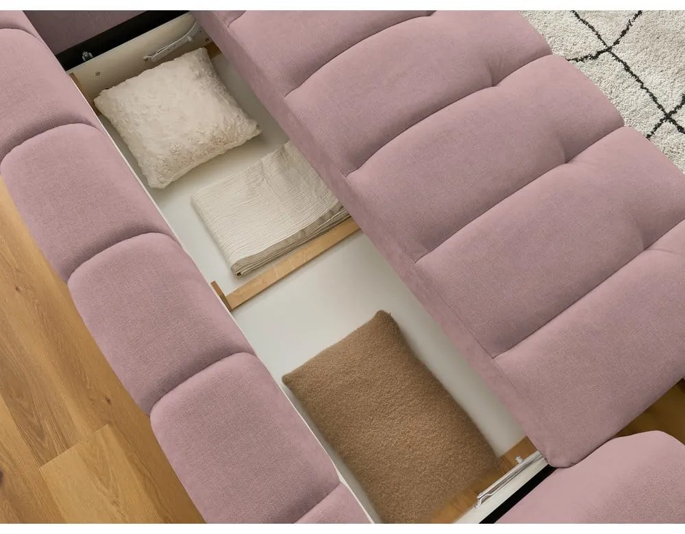 Różowa rozkładana/ze schowkiem sofa 251 cm Fuji – Bobochic Paris
