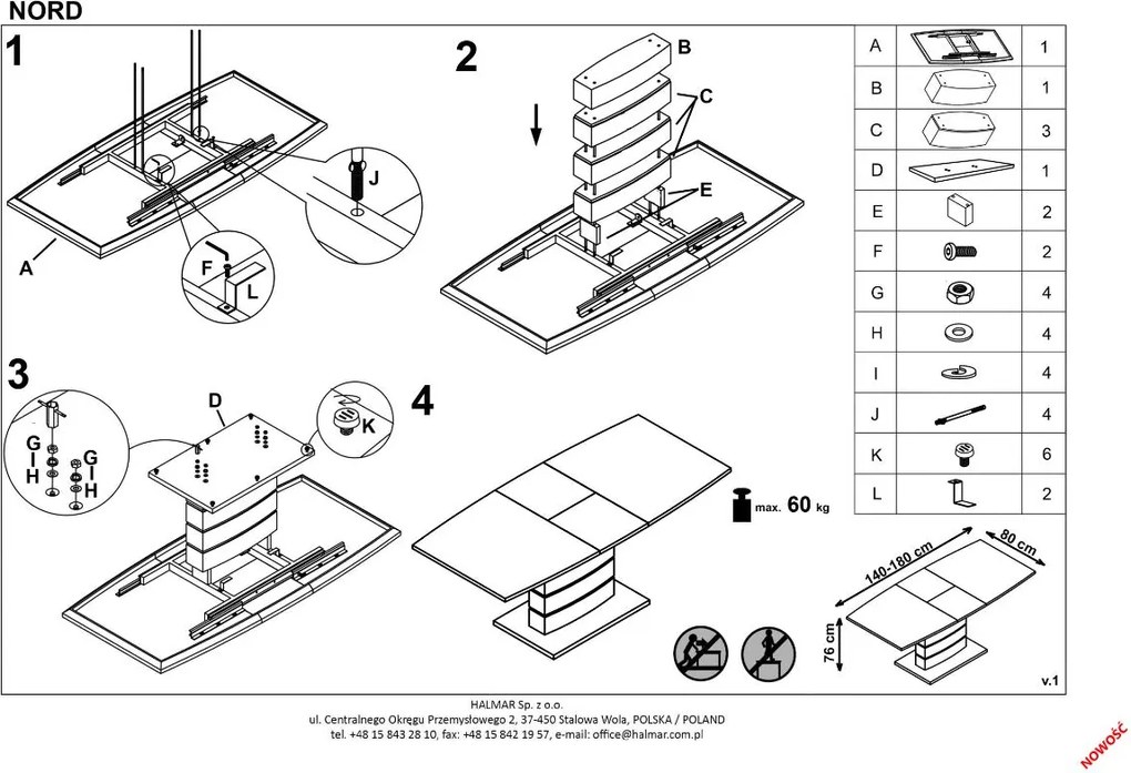 Rozkładany stół Nord na ozdobnej nodze