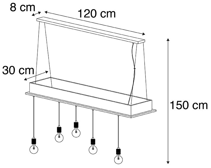 Rustykalna lampa wisząca czarna z drewnem 5-światłowa - Flair