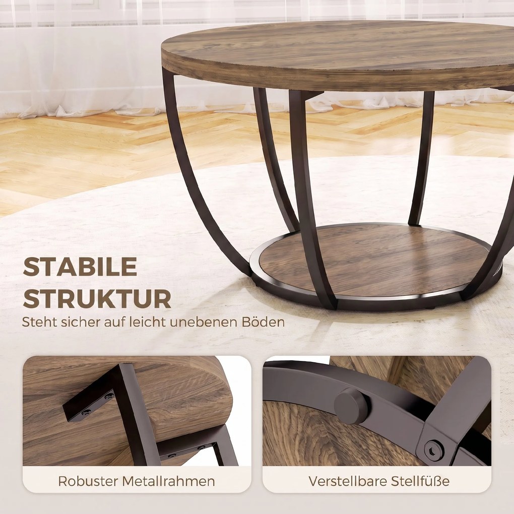 HOMCOM Stolik kawowy z 2 poziomami, stolik do salonu 80 x 80 x 43,8 cm, Brązowy/Czarny | Aosom PL