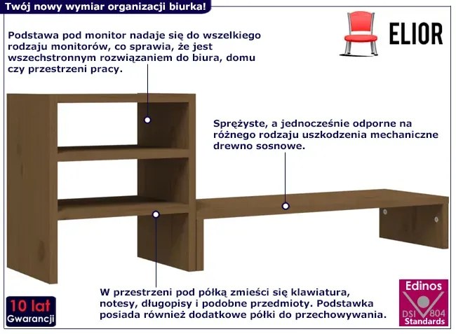 Klasyczna półka na biurko z drewna sosnowego miodowy brąz - Taggo