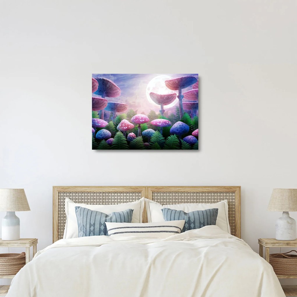 Obraz na szkle - Grzyby w pełni księżyca, grafika (70x50 cm)