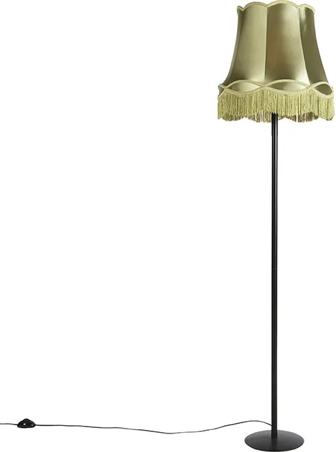 Lampa stojąca retro czarna z zielonym abażurem w stylu babci 45 cm - Simplo