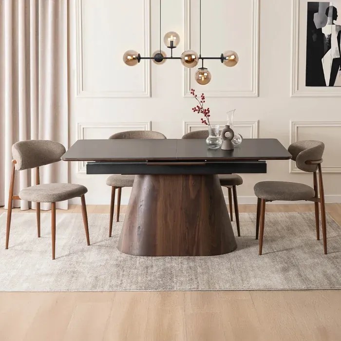 Stół Rozkładany Prostokątny LIZBONA 160-200 cm Ceramiczny Czarny/Orzech do Jadalni Loft