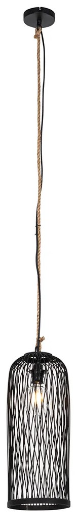 Zewnetrzna Rustykalna lampa wisząca zewnętrzna czarna z rattanu 25 cm - Calamus Rustykalny / Vintage Oswietlenie zewnetrzne