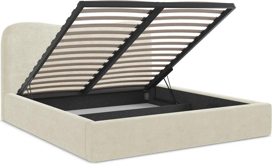 Beżowe tapicerowane łóżko dwuosobowe ze schowkiem i stelażem 140x200 cm Kahai – Makamii