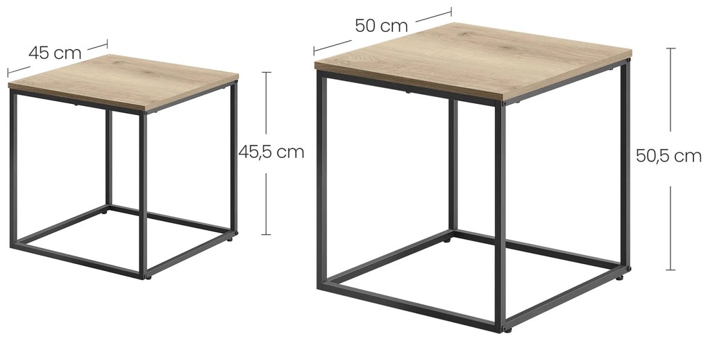 Stolik kawowy kwadrat 2szt - sonoma / nogi czarne