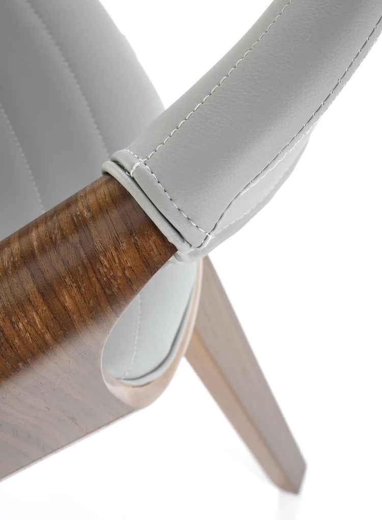 Krzesło z giętej sklejki szara tapicerka i orzechowa sklejka K544