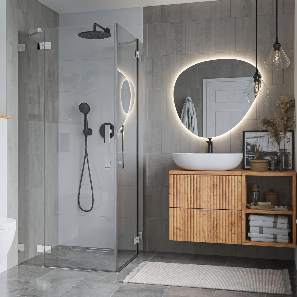 Lustro o nieregularnym kształcie oszlifowane podświetlane plama MOIRA LED | Różne rozmiary : Kolor tafli szkła - Srebrny, Rozmiar - 70 x 51 cm