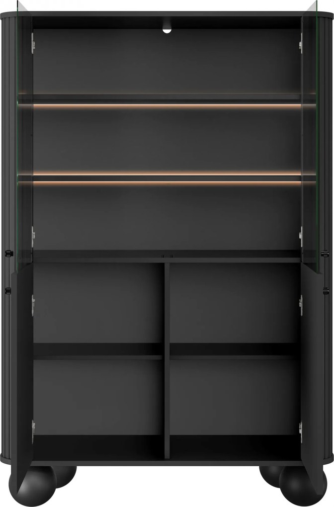 Witryna Vesper 103 cm czterodrzwiowa - czarny / czarne uchwyty / nogi kule