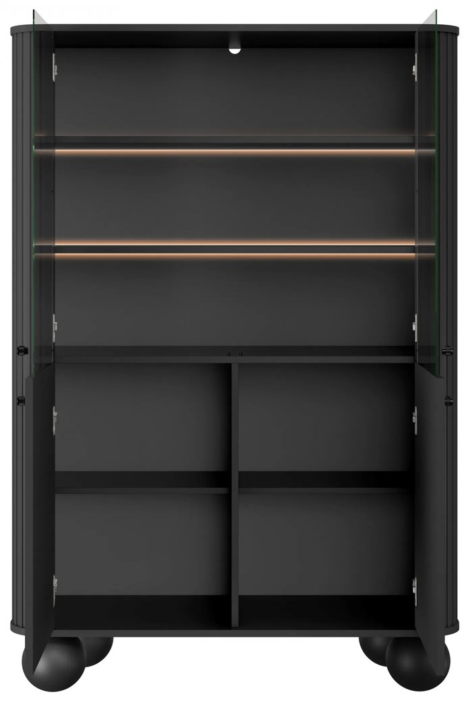 Witryna Vesper do salonu - czarny / czarne uchwyty / nogi kule