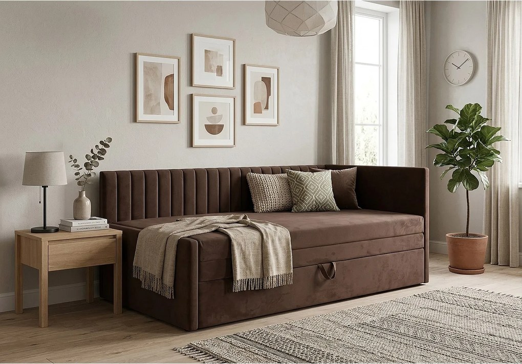 Łóżko dzienne wysuwane 2x90x200cm w tkaninie MANILA 4 brązowej