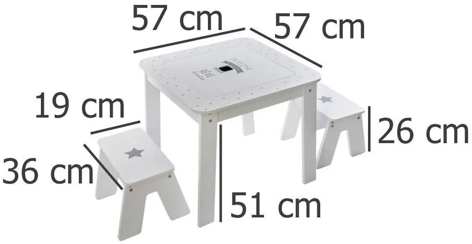 Stolik dla dzieci z tablicą do pisania + 2 taborety