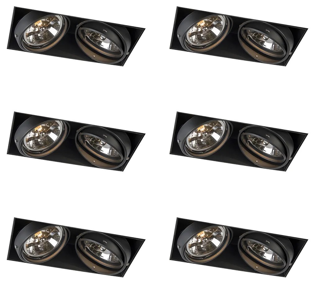 Zestaw 6 reflektorów wpuszczanych czarnych AR111 obrotowych i odchylanych bezramkowych 2-punktowych - Oneon