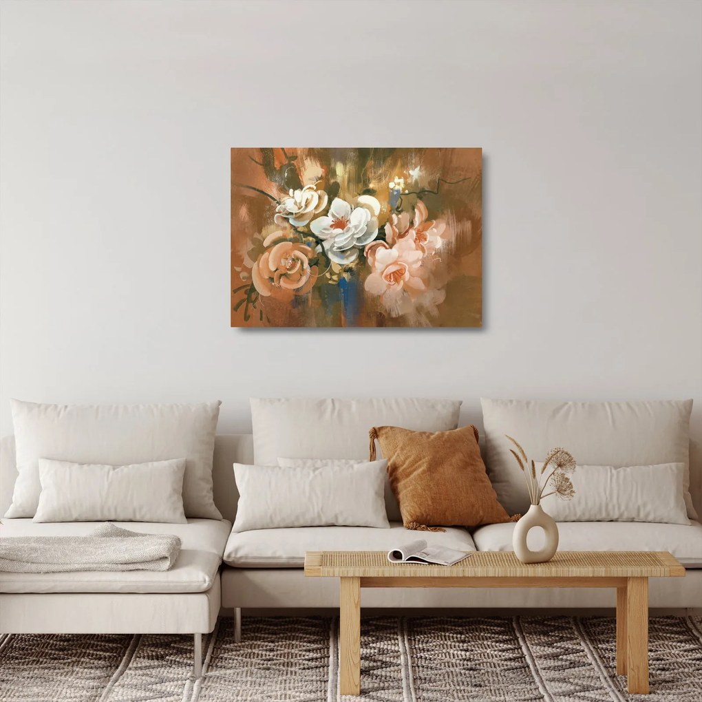 Obraz na szkle- Malowany bukiet kwiatów (70x50 cm)