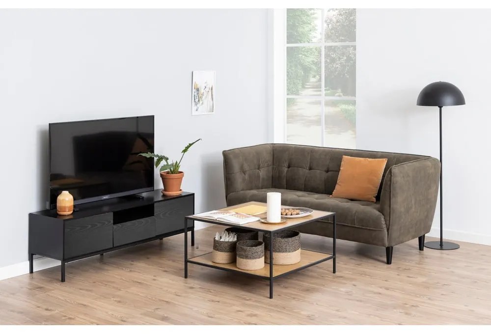 Czarna szafka pod TV w dekorze jesionu 140x45 cm Seaford – Actona