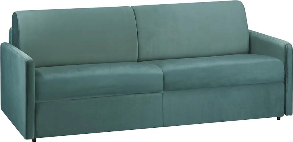 Kanapa 4-osobowa rozkładana typu express ze szmaragdowego weluru z siedziskiem z pianki z pamięcią kształtu - Powierzchnia spania 160 cm - Materac 22 cm z siedziskiem z pianki z pamięcią kształtu CALIFE