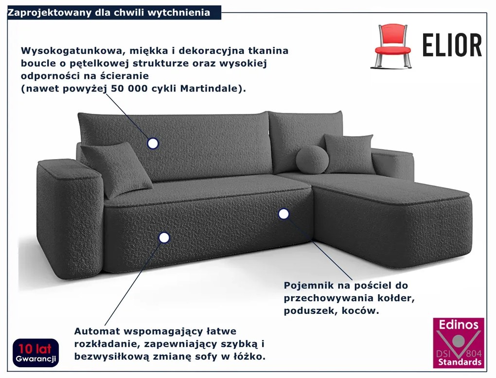 Ciemnoszary rozkładany narożnik z pojemnikiem D1-E86