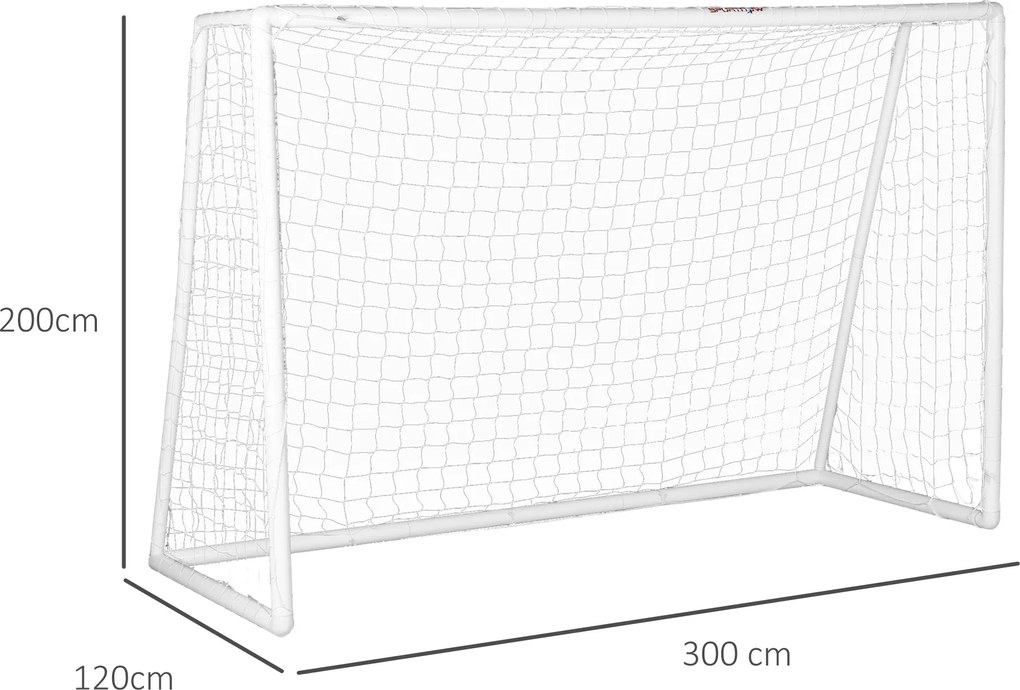 SPORTNOW Bramka do piłki nożnej, solidna siatka, rama z tworzywa sztucznego, kołki, 300L x 120B x 200H cm, Biały