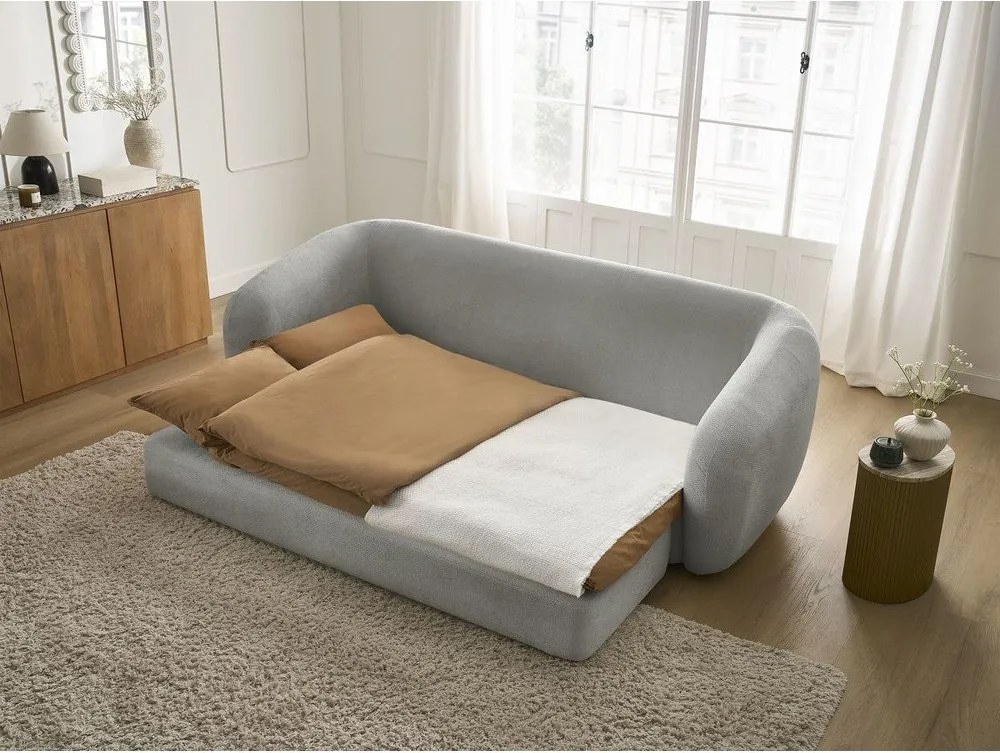 Jasnoszara rozkładana sofa z tkaniny szenilowej 228 cm Neyo – Bobochic Paris