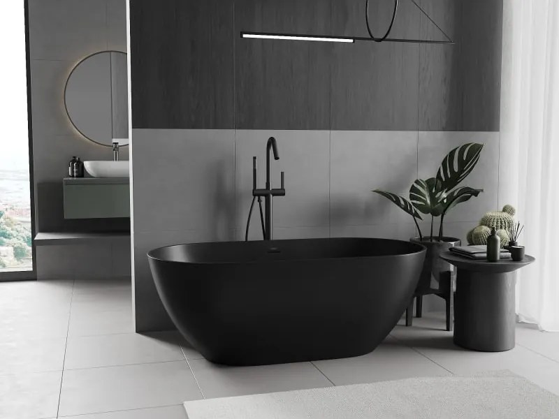Mexen Rimini wanna wolnostojąca z konglomeratu 150 x 75 cm, czarna mat - 57241507570
