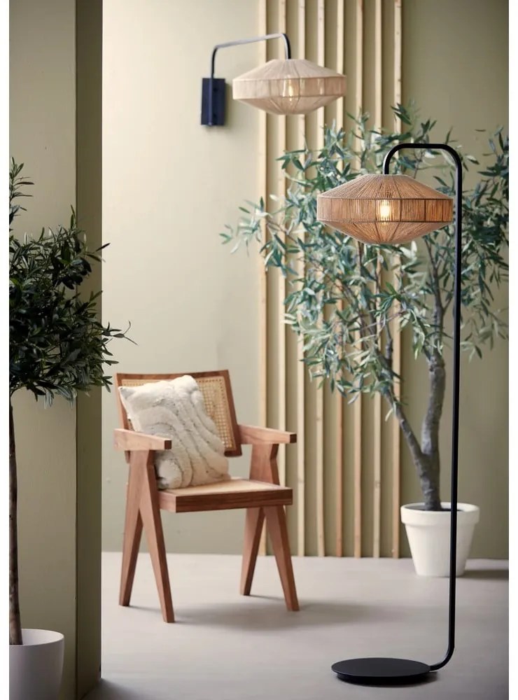 Lampa stojąca w kolorze matowej czerni z tekstylnym kloszem (wysokość 164 cm) Lyra – Light & Living