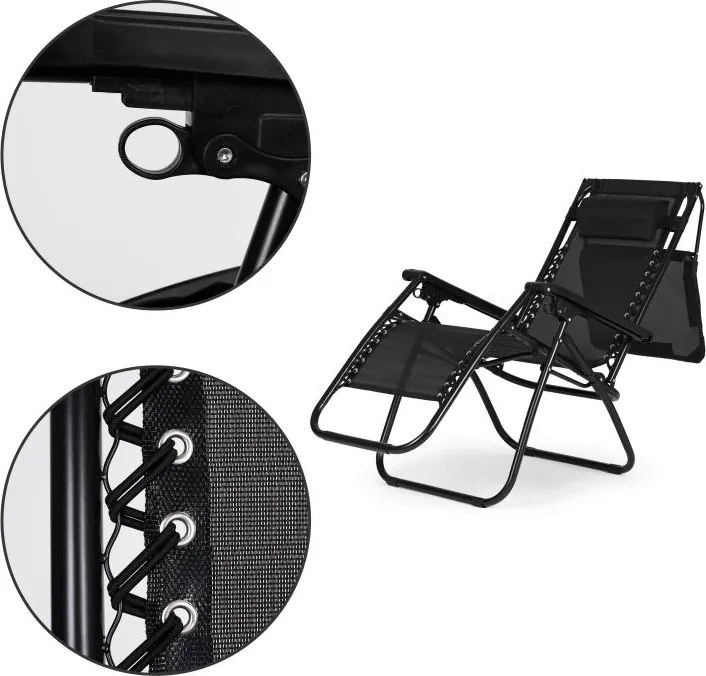 Składany leżak ogrodowy z regulowanym daszkiem Corfu 009, czarny